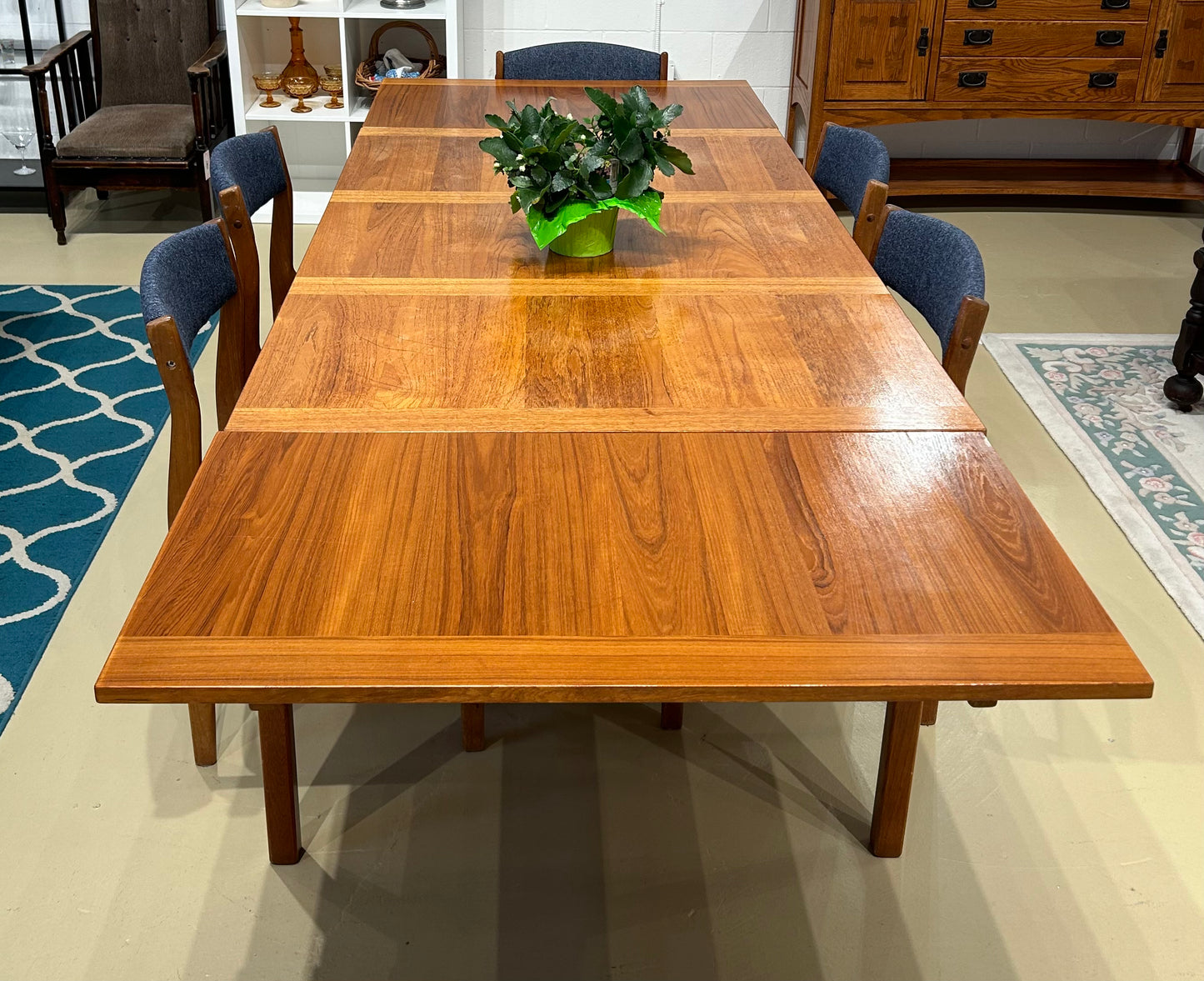 Local Pickup Only - Teak Dining Table, 2 Fold-Out/Tuck-Under Leaves (Does not include chairs)