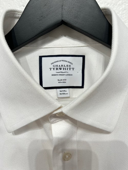 Men's L 16 Cotton Shirt, Long Sleeve, French Cuff, Button-up, White Woven Regular Fit, Charles Tyrwhitt