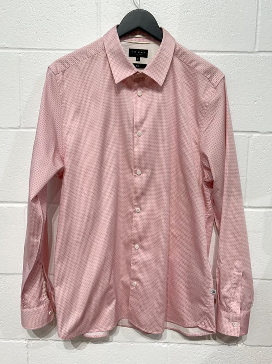 Men's XL (5) Cotton Shirt,  Long Sleeve, Button Up, Pink/White Geometric, Ted Baker