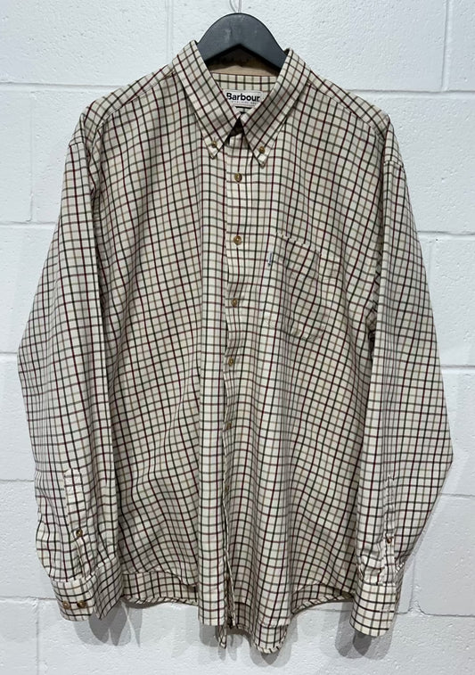 Men's 3XL Shirt, Long Sleeve, Button Up, Windowpane Olive/Burgundy/Cream - Barbour