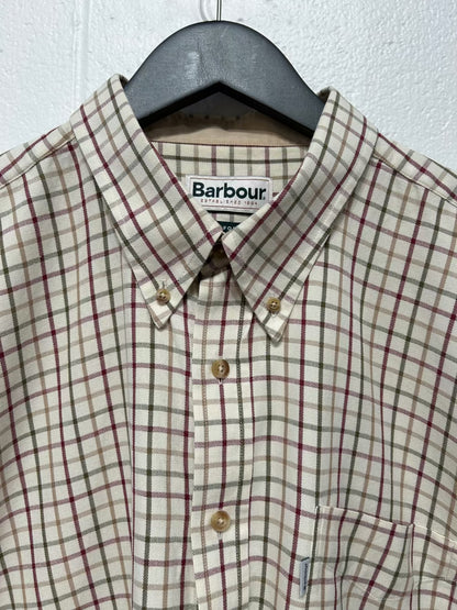 Men's 3XL Shirt, Long Sleeve, Button Up, Windowpane Olive/Burgundy/Cream - Barbour