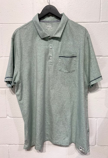 Men's XXL Cotton Polo Golf Shirt,  Short Sleeve, Mint/Grey Marl, Puma