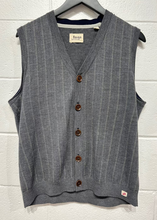 Men's M 100% Merino Sweater Vest - Grey with Dotted Stripe, Borgo Organissanti