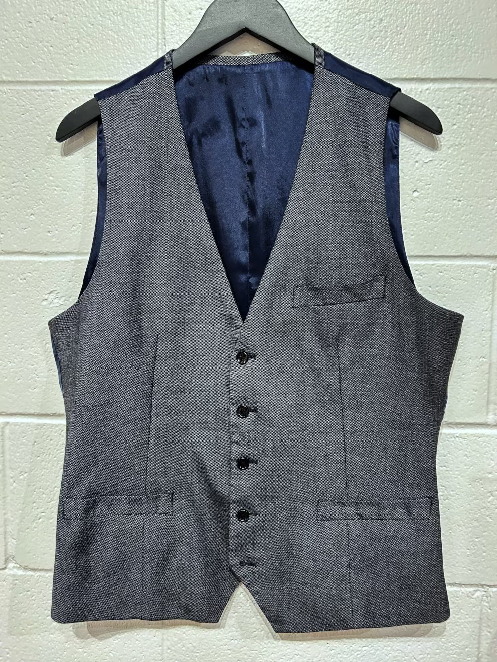 Men's S/M Vest Wool Waistcoat, Black Nailhead Pattern, No brand tag