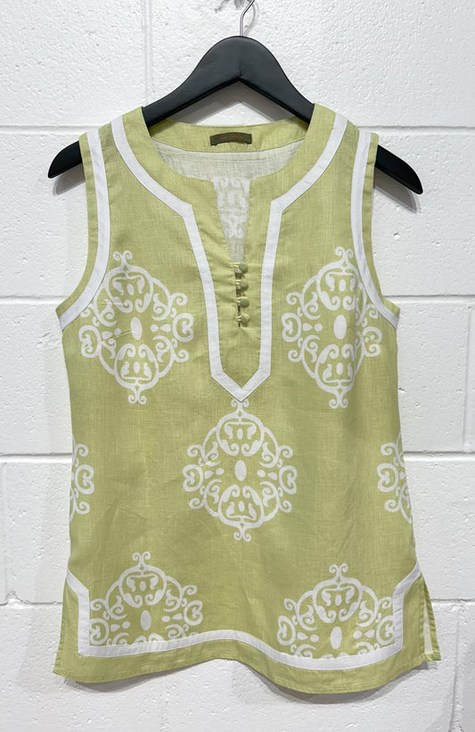 Women's S Linen Top, Chartreuse Green, Sleeveless