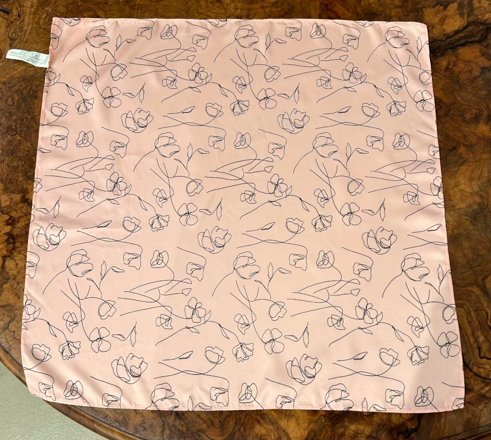 Peach-Pink Floral Line-Print Square Scarf