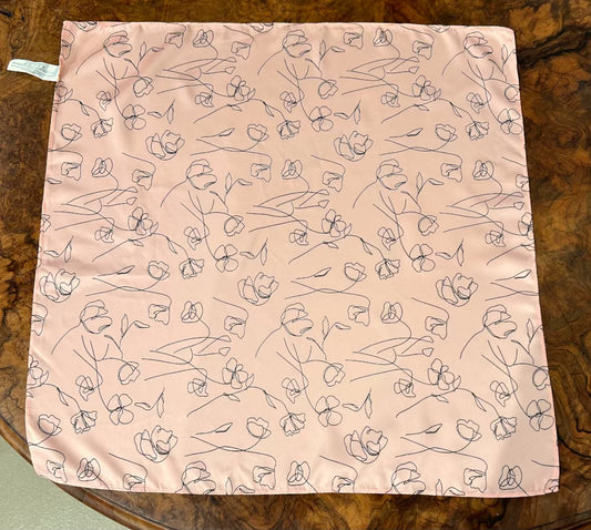 Peach-Pink Floral Line-Print Square Scarf