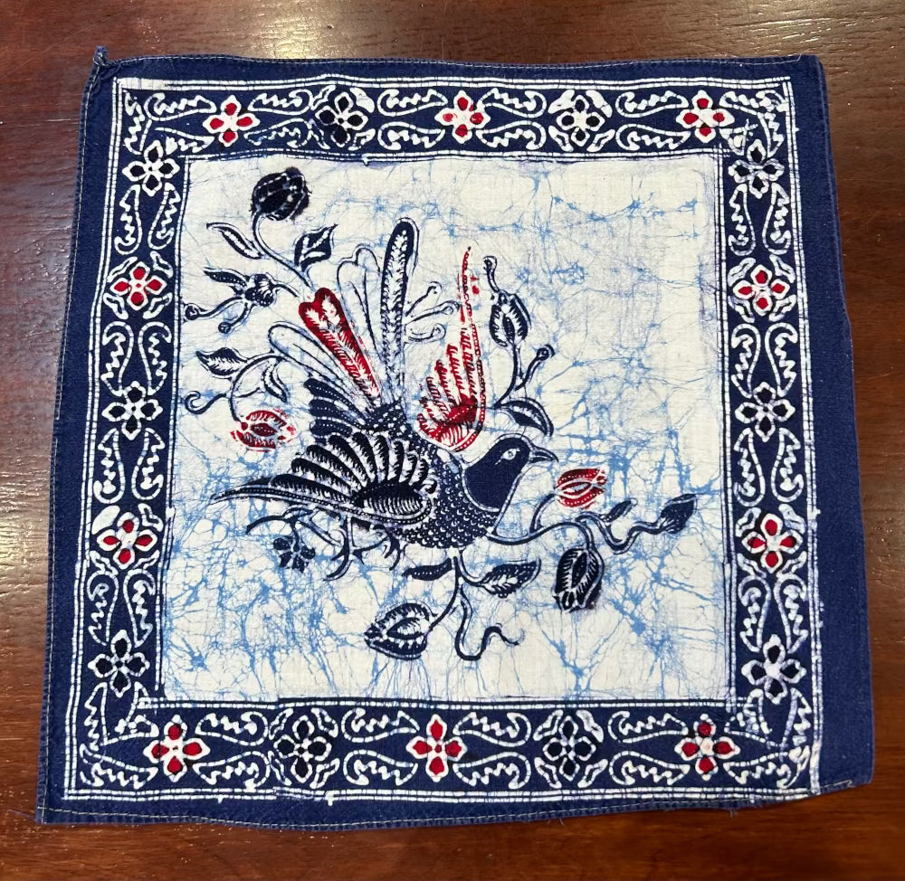 Indonesian Batik Pigeon Print Navy Cotton Scarf Pocket Square