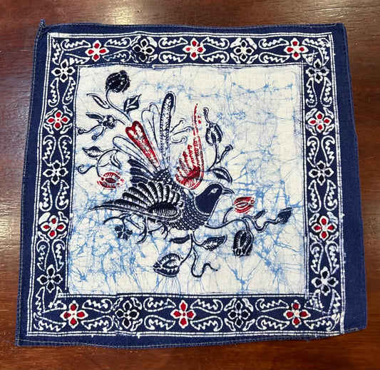 Indonesian Batik Pigeon Print Navy Cotton Scarf Pocket Square