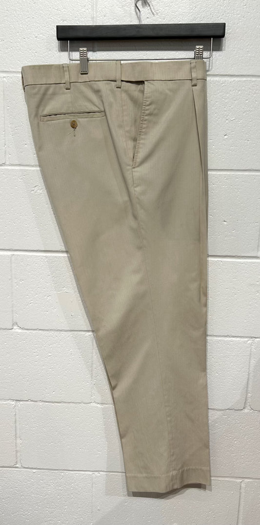 Men's Casual Pants 36 x 30, Cotton Chino, 1 Pleat, Beige Herringbone, Savane