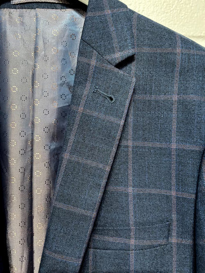 Men's S Sportscoat Jacket, Blue Windowpane Check, Vestus