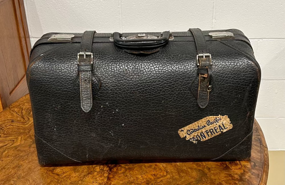 Vintage Leather Black Suitcase Travel Valise Bag