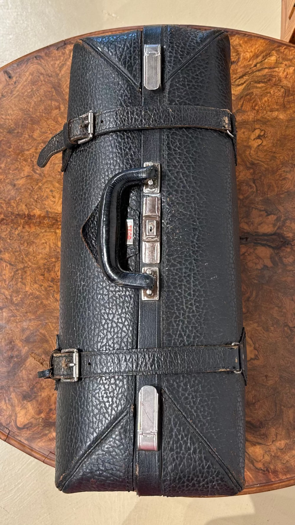 Vintage Leather Black Suitcase Travel Valise Bag