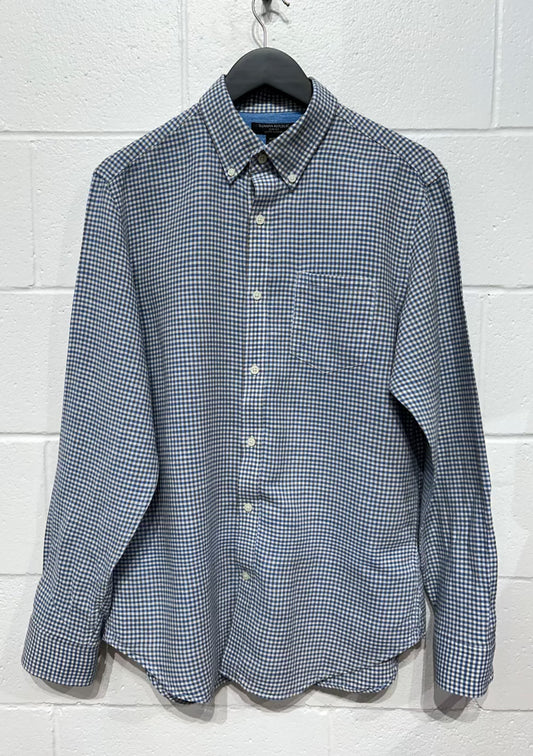 Men's M Shirt,  Long Sleeve, Line-Cotton Button Up, Blue/Beige Check, Banana Republic