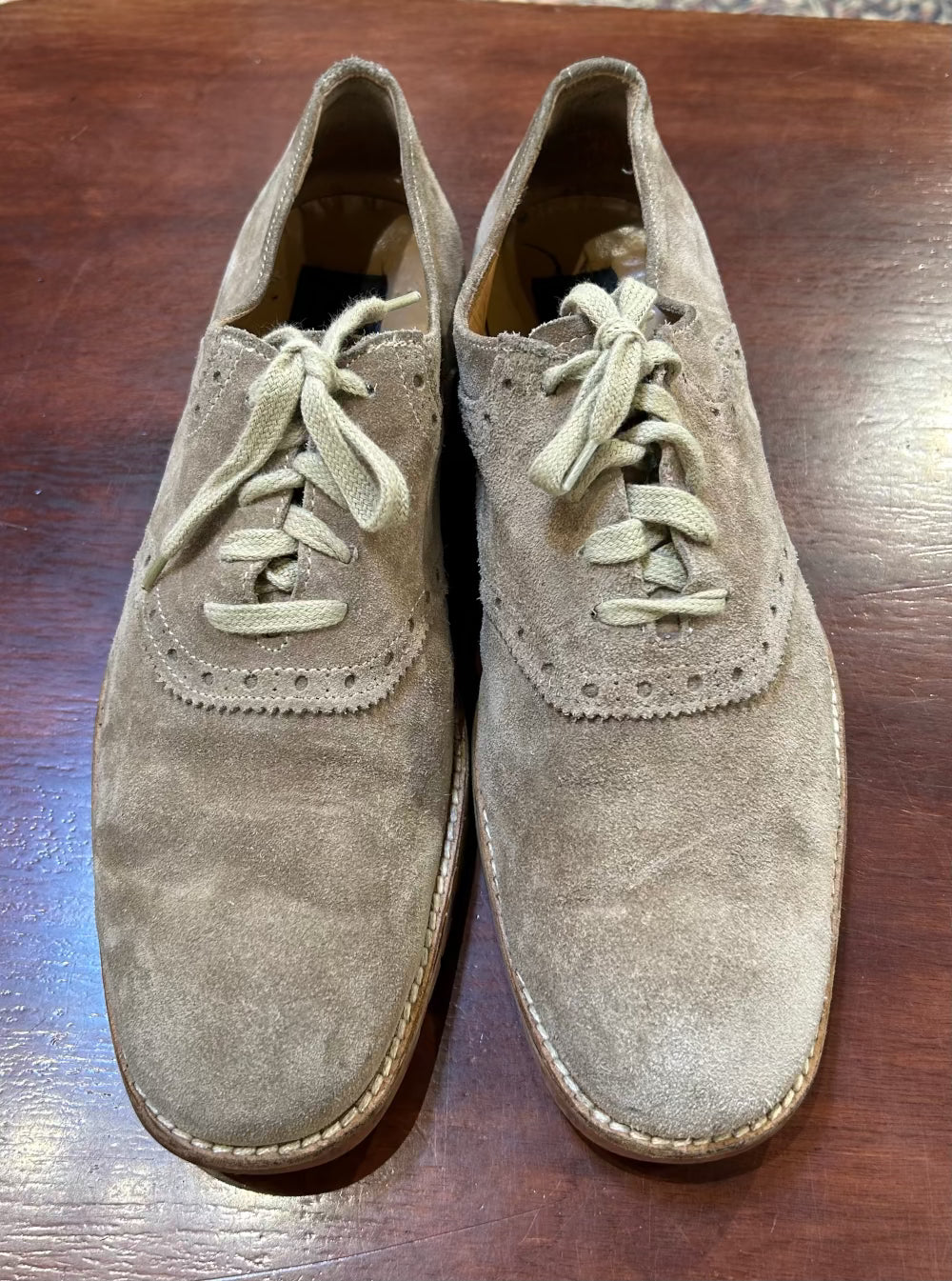 Men's Shoes - US 8 M Lace-up, Beige Suede Brogue Leather, To Boot New York Adam Derrick