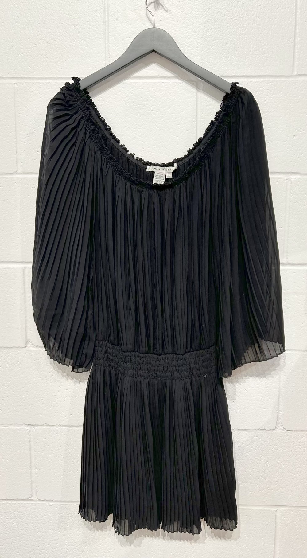 Women's Dress L, Pleated Black, Off-the-Shoulder, Max Studio