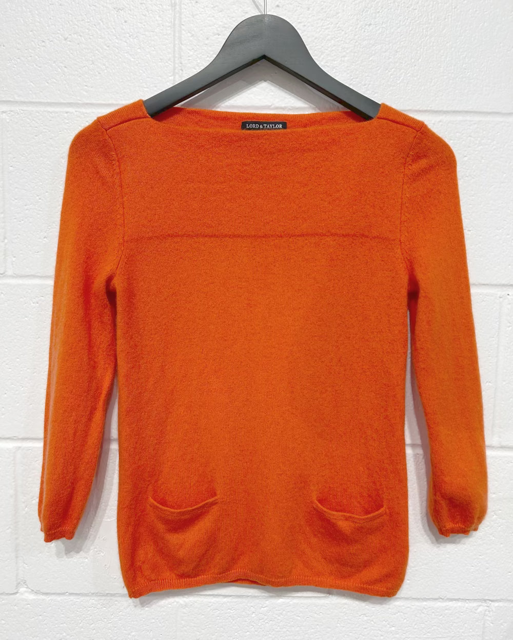 Women's S 100% Cashmere Sweater, Orange Boatneck - Lord & Taylor