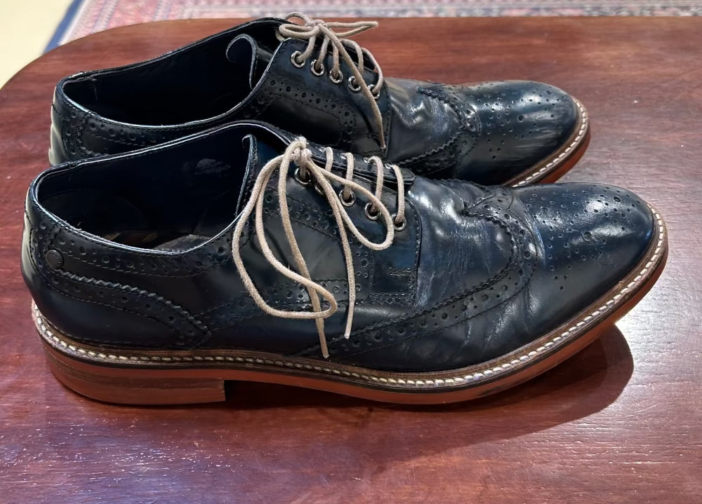 Men's Shoes - 45 EU/ 11 US, Navy Blue Leather Brogue Lace-Up, Base London