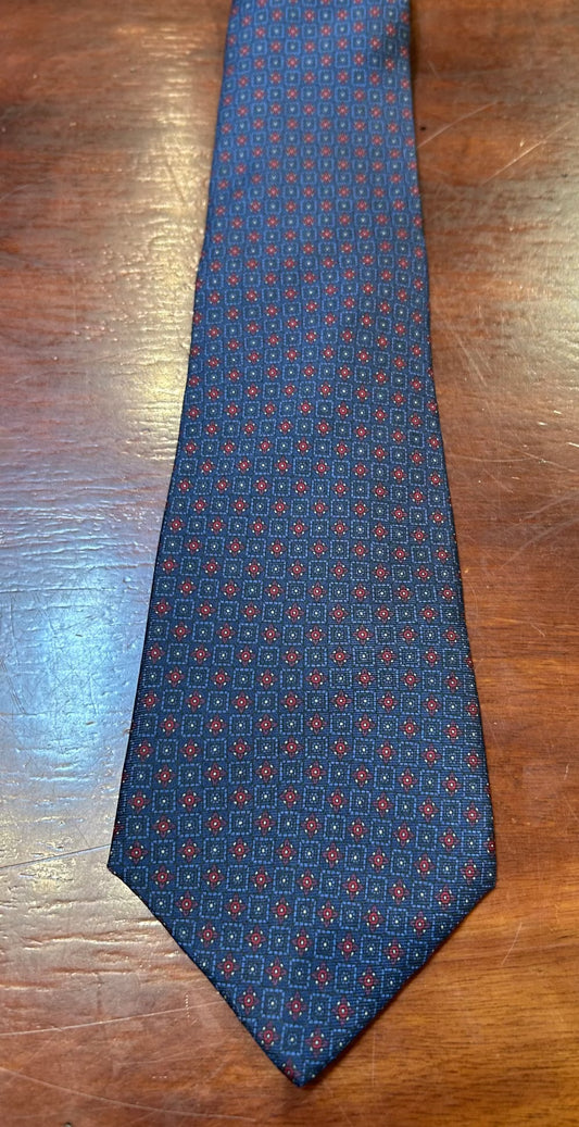 Graham Ashley Bond St. London Silk Navy Burgundy Geometric Tie