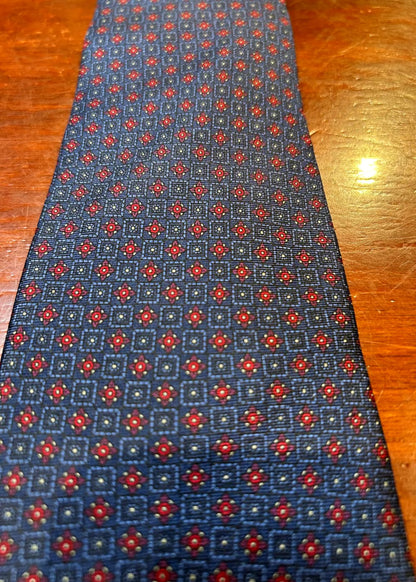 Graham Ashley Bond St. London Silk Navy Burgundy Geometric Tie