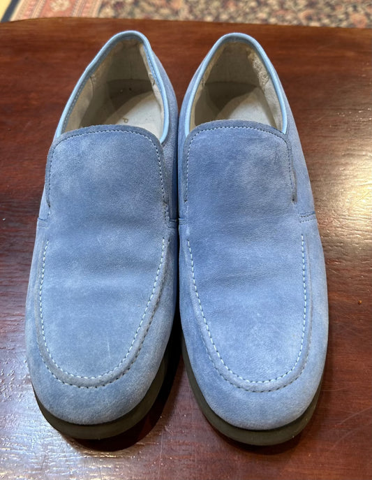 Women's Shoes - 7.5 M US Sky Blue Suede Leather Loafer, Hush Puppies