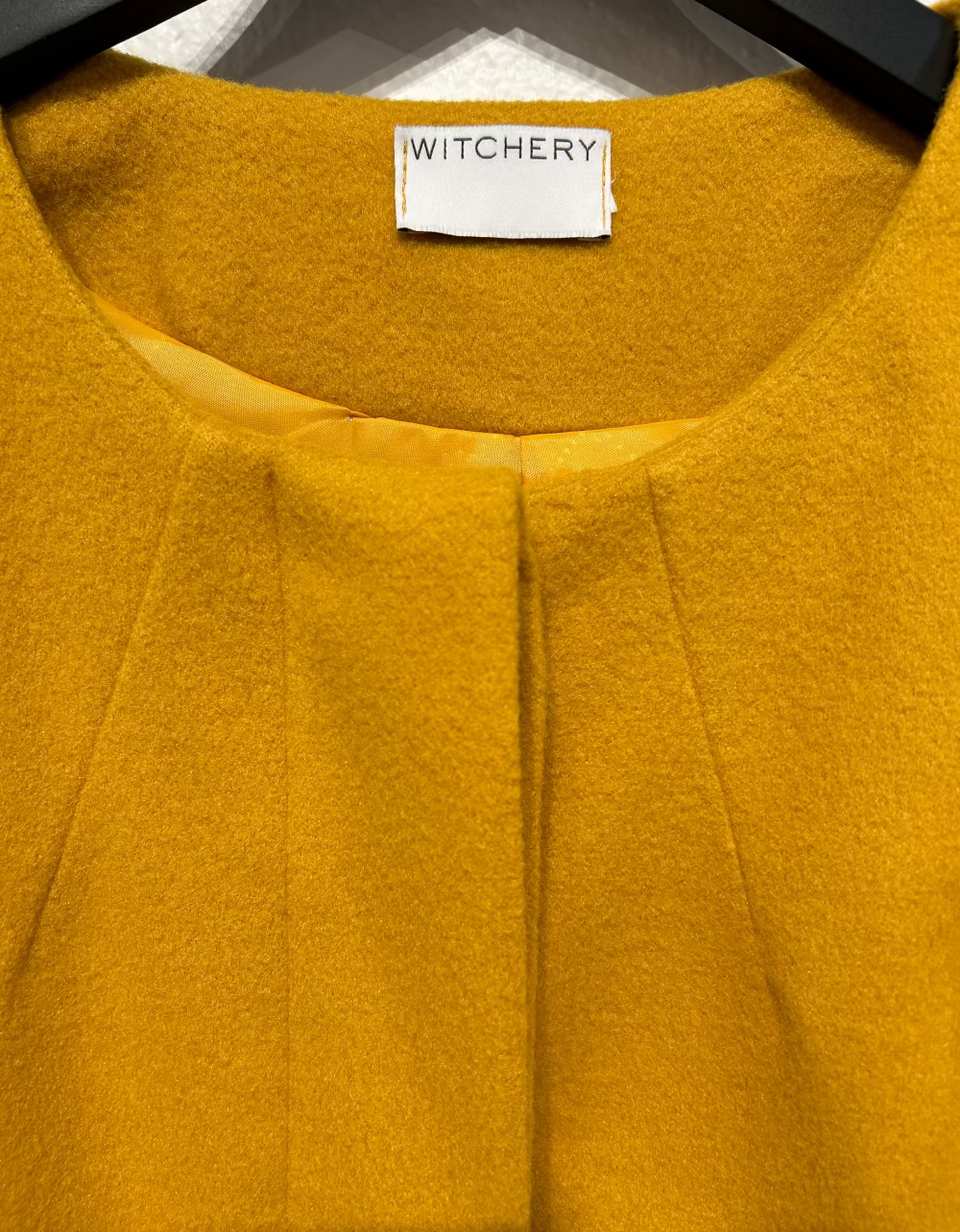 Women's S 3/4 Length Swing Coat Jacket, Mustard, Witchery