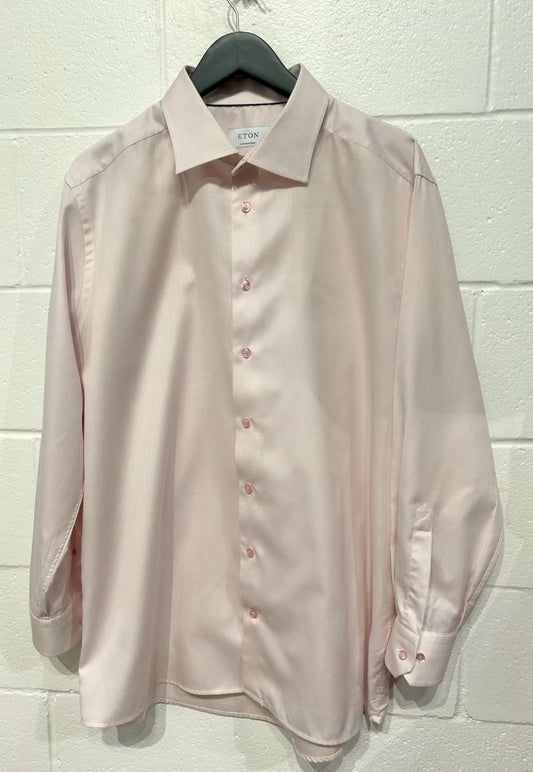 Men's XL 18 Cotton Shirt, Long Sleeve, Button Up, Blush Pink Squares, Eton