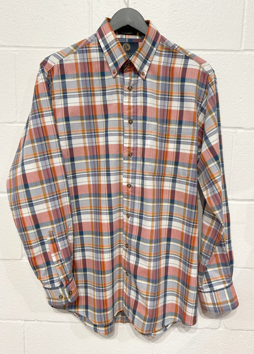 Men's M Shirt,  Cotton-Wool, Long Sleeve, Button Up, Plaid Blue/Rust/Cream - Viyella