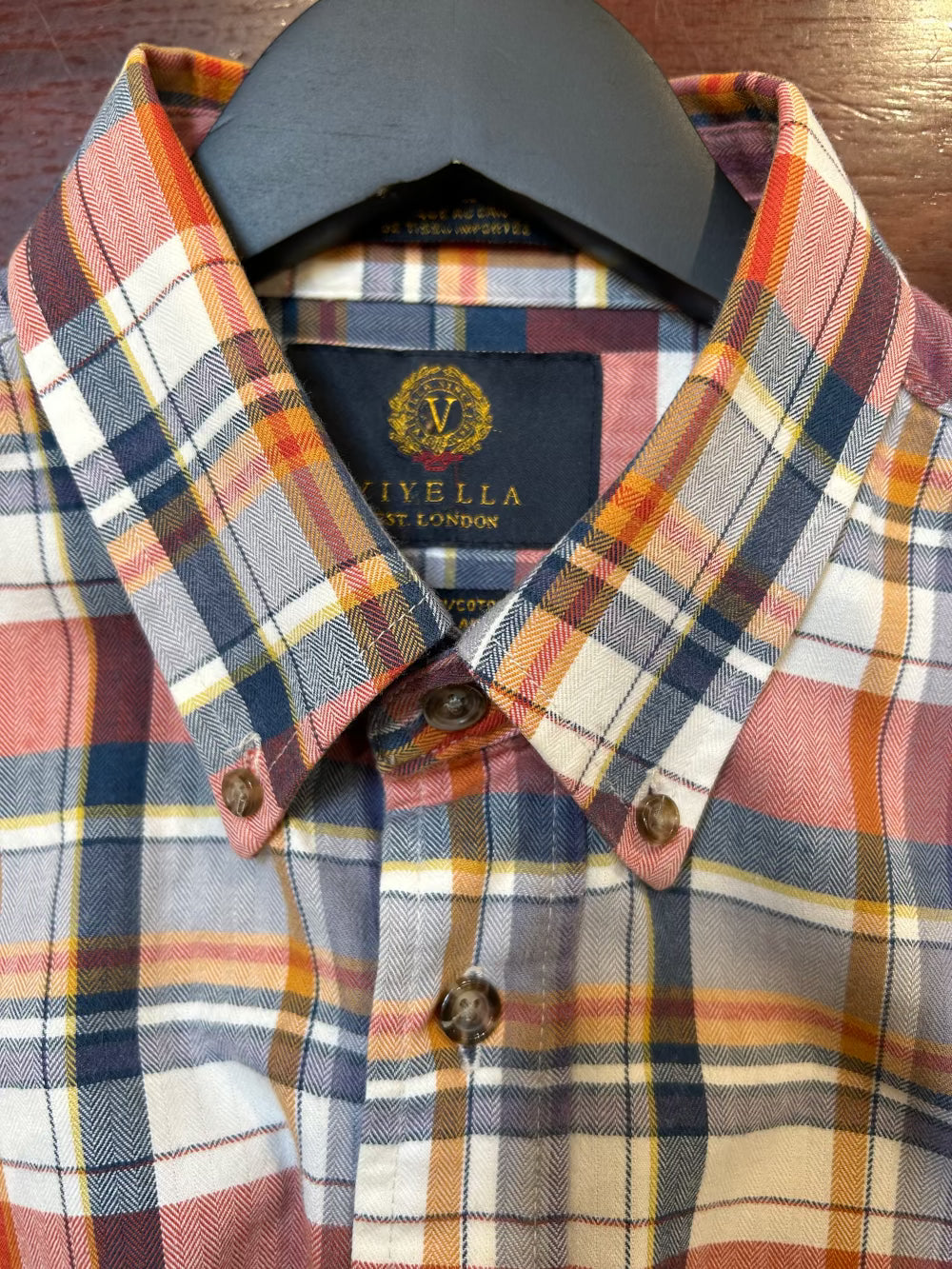 Men's M Shirt,  Cotton-Wool, Long Sleeve, Button Up, Plaid Blue/Rust/Cream - Viyella