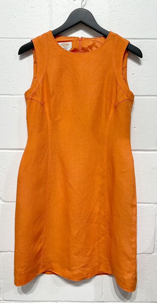 Women's Dress 6P, 100% Irish Linen, Sleeveless, Shift, Orange, Talbots