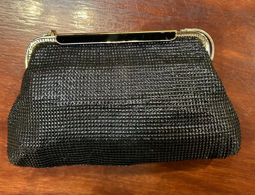 Vintage Metallic Black Mail Evening Clutch Purse Bag, Gloms