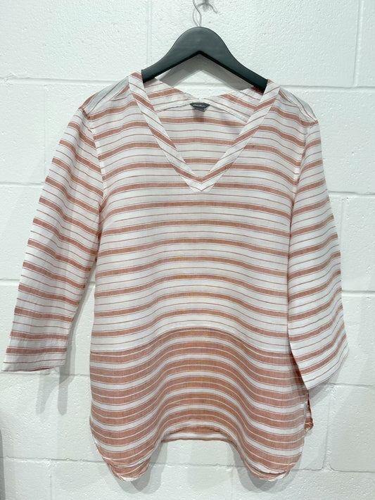 Women's XL Linen-Cotton Top Shirt Tunic, Rust/White, Eddie Bauer