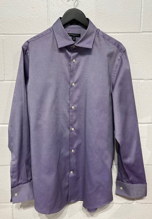 Men's L 16-1/2 Shirt,  Long Sleeve French Cuff, Button Up Egyptian Cotton - Purple Microcheck, Banana Republic