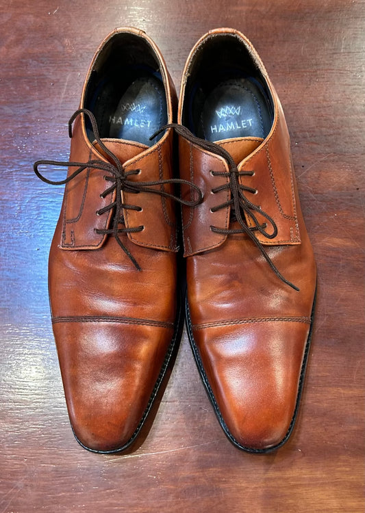 Men's Shoes - EU 42 US 9-9.5, Hamlet,  Lace-up Cap Toe Oxford, Cognac Leather, Leather Sole with Topy