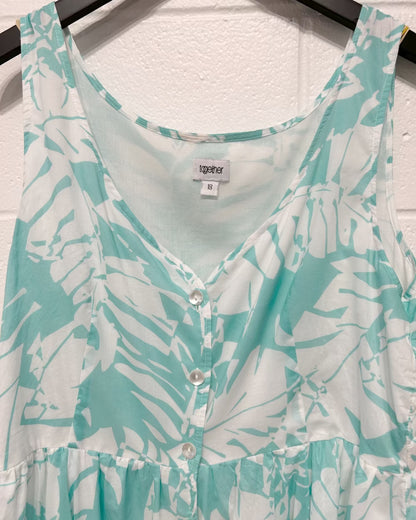 Women's Dress 18, 100% Cotton, Sleeveless, Button-up, Long, Green/White Palm Print, Together