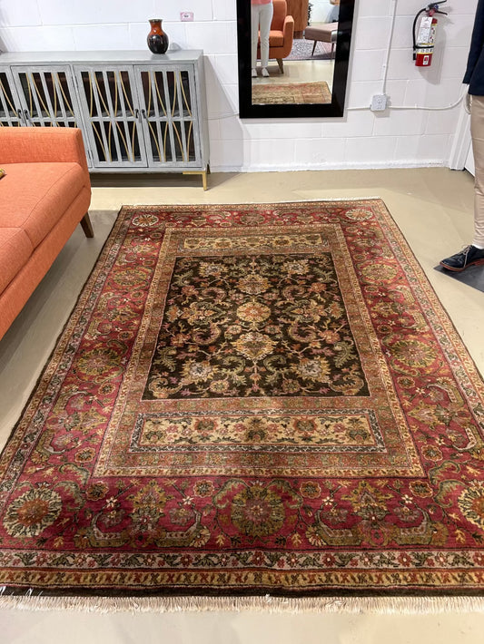 Local Pickup Only - Area Rug - Wool Vegetable Dye Rust and Brown Persian Design, Medium Size 6'2" x 9'2"  (approx., includes fringe)