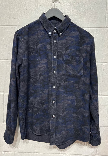 Men's L Shirt, Long Sleeve, Button Up, 100% Cotton - Blue Grey Camo, Bon Vivant