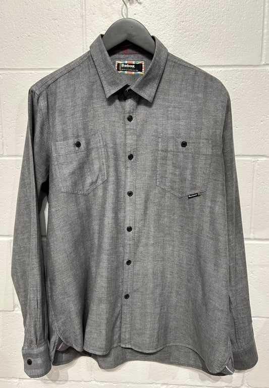 Men's M Shirt, Long Sleeve, Button Up, 100% Cotton, Pockets - Grey Herringbone, Barbour