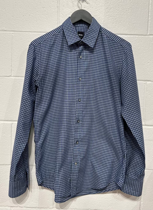 Men's M Cotton Shirt, Long Sleeve, Button-up, Blue/White Check, Slim Fit, Hugo Boss