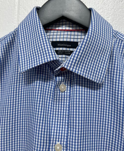 Men's L Shirt, Long Sleeve, Button Up, 100% Cotton - Blue/White Micro Gingham, Matinique