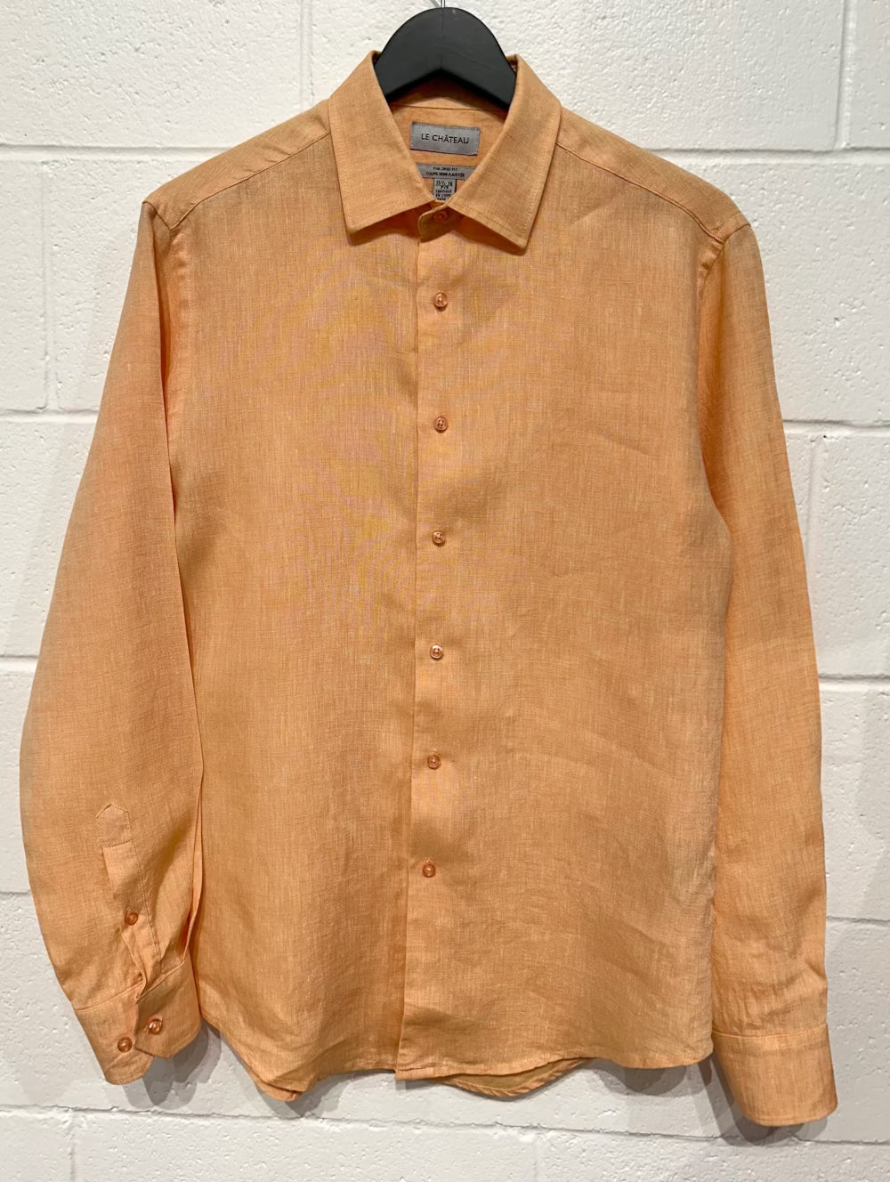 Men's S 15-1/2 Shirt,  Long Sleeve, Linen Button Up, Peach, Le Chateau