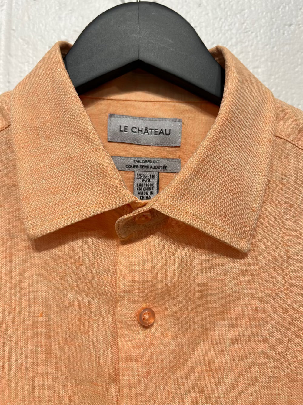 Men's S 15-1/2 Shirt,  Long Sleeve, Linen Button Up, Peach, Le Chateau