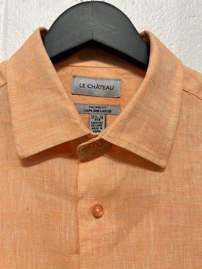 Men's S 15-1/2 Shirt,  Long Sleeve, Linen Button Up, Peach, Le Chateau