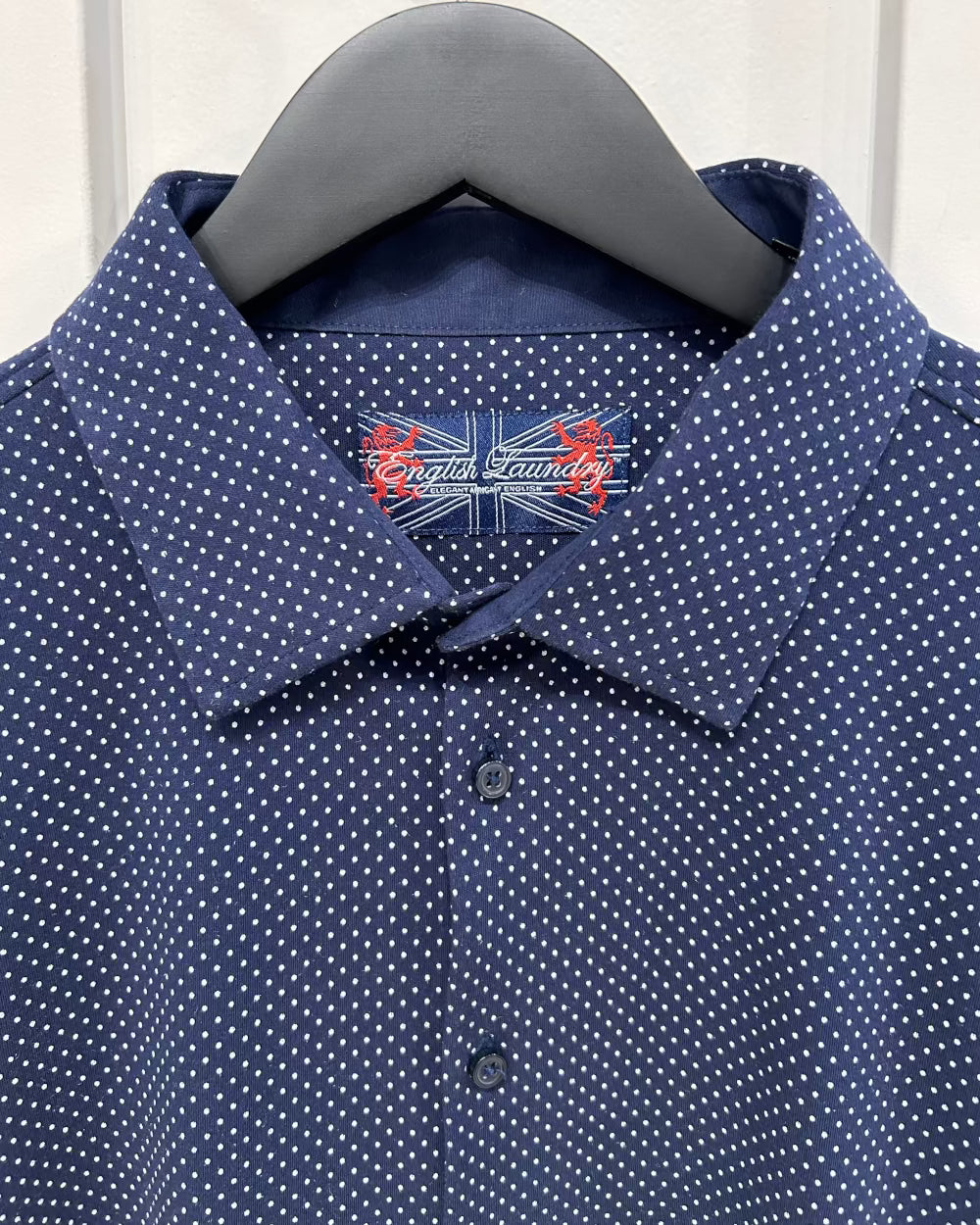 Men's XXL Cotton Knit Shirt,  Long Sleeve, Button-up, Navy with Pindots, Tailored Fit, English Laundry