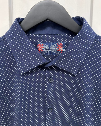 Men's XXL Cotton Knit Shirt,  Long Sleeve, Button-up, Navy with Pindots, Tailored Fit, English Laundry