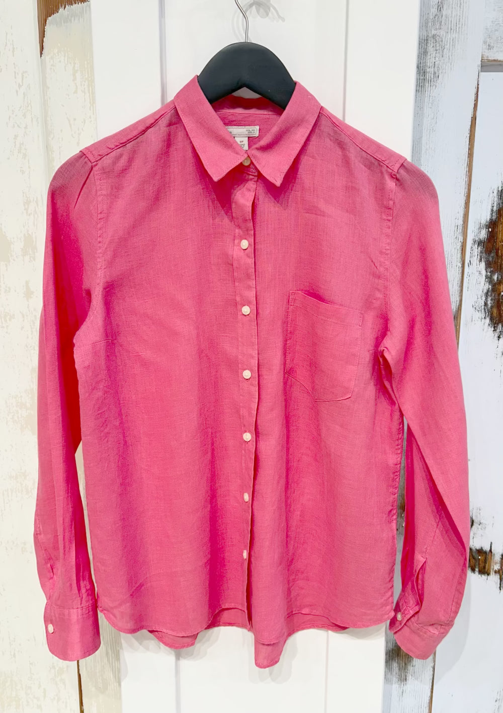 Women's S 100% Linen Shirt Button-up Long Sleeve, Hot Pink, Gap