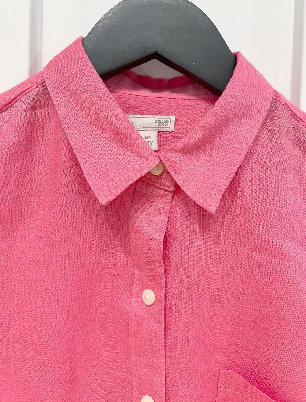 Women's S 100% Linen Shirt Button-up Long Sleeve, Hot Pink, Gap