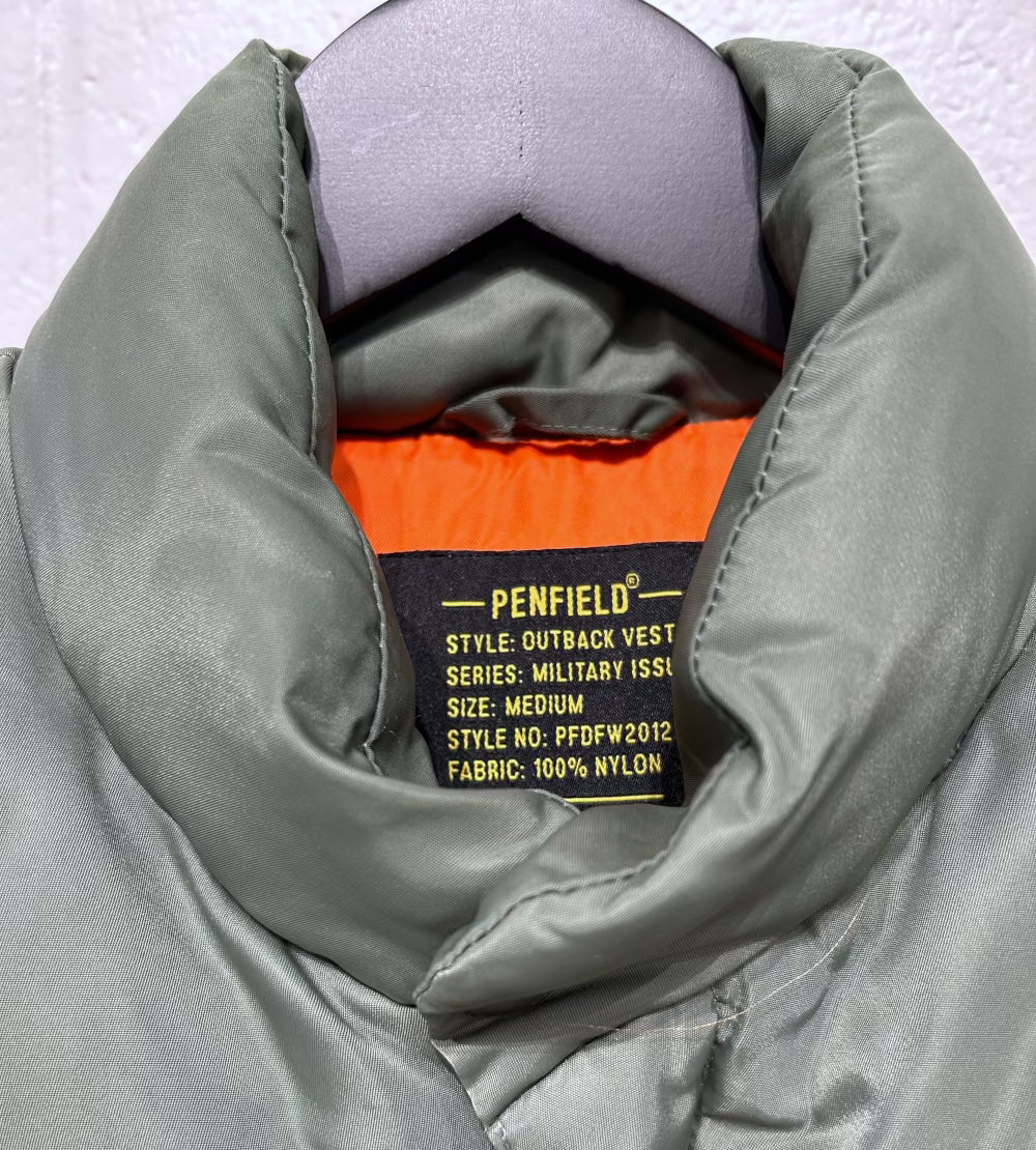 Men's M Zip Snap Down Filled Outback Vest, Olive/Orange, Activewear, Penfield