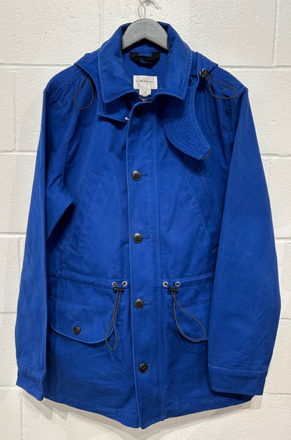 Women's L  Cobalt Blue Cotton Jacket Coat Removable Hood - Club Monaco