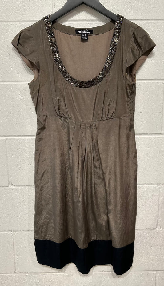 Women's M Dress Silk-Cotton with Beading, Olive Green, Kensie Pretty